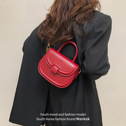 Mankok红色手提包包女百搭ins小方包高级质感小众斜挎单肩包