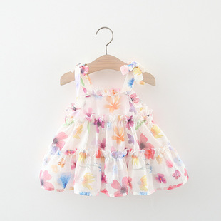 婴儿女童夏季雪纺蛋糕，连衣裙小宝宝，洋气童装无袖吊带公主裙子