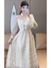 法式白色仙女裙女秋季镂空蕾丝，重工蛋糕长裙，连衣裙配大衣内搭打底