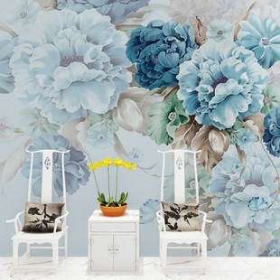 美式田园牡丹花卉壁纸手绘油画壁纸，客厅电视背，p景墙现代简约墙布