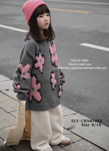 秋冬季韩版男童女童儿童深灰色粉色刺绣tly品牌针织衫毛衣潮