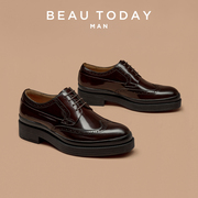 BeauToday布洛克雕花德比鞋男款商务正装皮鞋真皮厚底增高高级感
