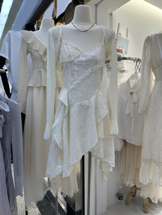 春季韩版两件套套装蕾丝短开衫+不规则层次感甜美吊带连衣裙