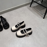 漆皮女鞋2024年韩版百搭方头，厚底松糕轻便单鞋，一字搭扣浅口鞋