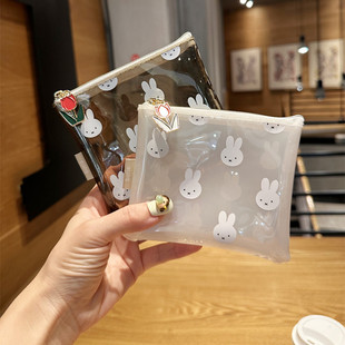 日系可爱卡通米兔pvc印花透明化妆包，零钱包口红粉饼便携收纳包