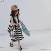 女童条纹连衣裙22夏装新韩版儿童个性时尚洋气不规则
