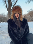 冬季保暖黑色毛毛仿皮草翻领时髦百搭氛围感女士欧美短款外套