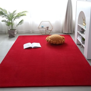 大红色仿羊绒地毯客厅卧室婚庆，结婚布置满铺婚房装饰床前床边毯