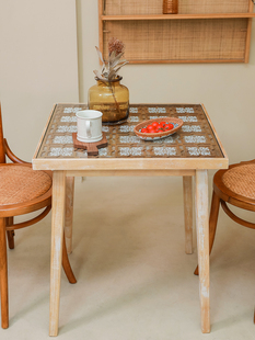 法式复古实木咖啡桌做旧北欧风，洽淡桌雕花餐桌欧式甜品店小方桌洽