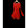 爱琴海女装upinlook正红色真丝，印花~收腰圆领，喇叭袖连衣裙89986