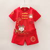 男童唐装套装一周岁宝宝抓周服儿童，短袖两件套女孩，夏季衣服中国风