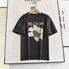 伊系の2024夏季设计感小众时尚圆领字母刺绣印花灰色短袖T恤女