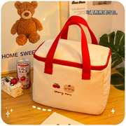 饭盒袋手提袋子大容量保温高颜值野餐包上班族帆布包带饭装便当包