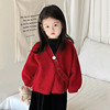 红色纽扣女童冬季毛衣开衫外套时尚时髦小香风保暖内衬针织衫4岁