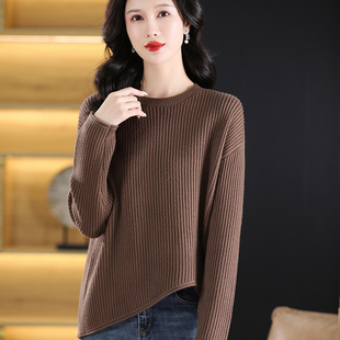 毛衣女士秋冬2023设计感休闲韩版不规则咖啡色针织打底衫