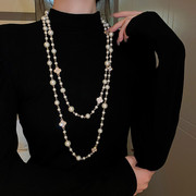 珍珠项链女款轻奢小众2024颈链，长款毛衣链，衣服装饰配饰品