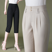七分裤女2023夏季薄款冰丝高腰，垂感直筒裤，宽松显瘦哈伦裤白色中裤