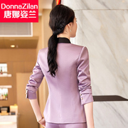 高端醋酸缎面紫色西装外套，女秋季修身时尚气质，职业小西服套装