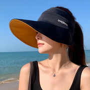 防紫外线遮阳帽空顶太阳帽子女，夏天海边度假沙滩帽可折叠户外防晒