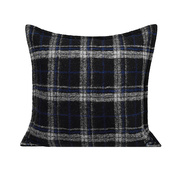 蓝梦格调样板房抱枕现代风格黑色灰色格子纹理蓝色绒面方枕靠垫