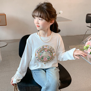 女童新中式t恤春装，2024春秋款童装汉服儿童，小女孩长袖上衣潮