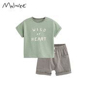 malwee童套装夏季欧美中小童印花圆领短袖松紧卫裤两件套