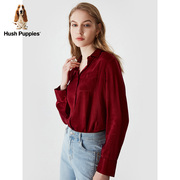Hush Puppies暇步士女装秋季酒红色休闲宽松长袖衬衫HA-21741D