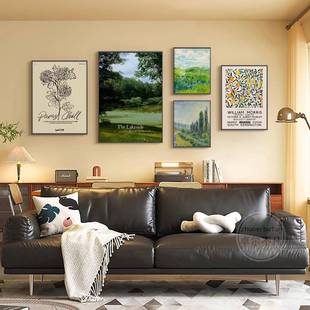 小寄客厅装饰画绿色摄影风景小众组合挂画美式复古沙发壁画设计