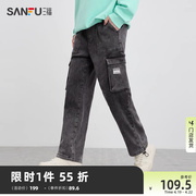 三福2024春季男士，口袋抽绳牛仔裤休闲时尚宽松直筒，长裤482306