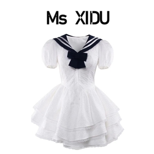 msxidu在逃公主海军领学院风小个子裙摆，三层蕾丝花边甜美蓬蓬裙