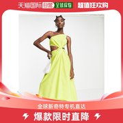 香港直邮潮奢topshop女士，occasion打结侧边黄色，中长连衣裙