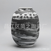 现代黑白陶瓷花瓶摆件中式古典客厅家居饰品台面花器插花艺术摆设