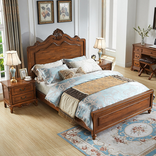 美式实木床卧室1.51.8米全实木大床1米5床欧式床主卧婚床双人床