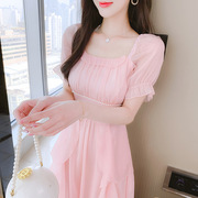 粉色连衣裙子夏季2024法式高级气质长裙显瘦小个子仙女公主裙