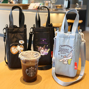 日本卡通凯蒂猫防摔儿童水杯，可爱刺绣水壶袋，手提斜跨包饮料包
