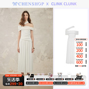 clinkclunk时尚白色罗马风，连衣裙修身显瘦女chenshop设计师品牌