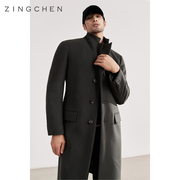 奢华双面呢zingchen柴，斯特单排扣毛呢大衣，男士中长款羊毛外套