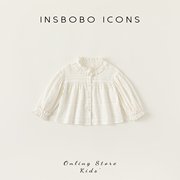 insbobo女童衬衣长袖甜美花边，儿童白衬衫时尚休闲小女孩洋气衬衫