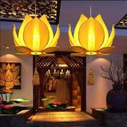 新中式禅意莲花大堂吊灯茶楼，包间荷花装饰灯具，餐厅布艺gvhx