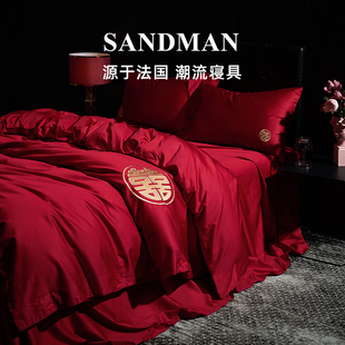 sandman世纪之婚结婚四件套大红色，婚庆高档100支贡缎新婚床上用品