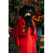 平行DES设计师圣诞红色复古廓形毛呢外套羊毛羊绒短款外套
