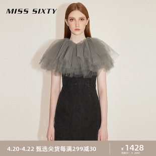 misssixty2023秋季牛仔连衣裙女网纱拼接浪漫套头性感短裙