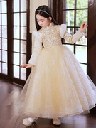 花童婚礼小女孩公主裙，儿童加厚礼服，白纱女童主持人钢琴演出服冬季