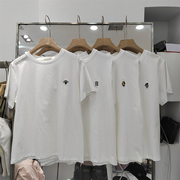 韩版卡通刺绣t恤女短袖夏季2024高级感修身白色体恤女上衣330