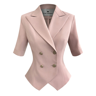 粉色薄款收腰设计感西装外套女2024小众修身显瘦气质减龄西服