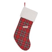 索兰朵 红黑色织格子圣诞袜圣诞袋礼物袋袜口高档白色羊羔绒