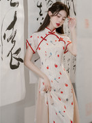 新中式国风改良旗袍连衣裙2024夏季短袖复古高级感穿搭中长款裙子