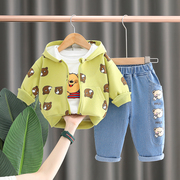 男童宝宝秋装套装三件套2023童装，婴儿衣服儿童，外套洋气潮卫衣