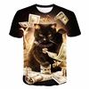 金钱猫咪动物图案3D印花短袖招财猫T恤休闲男生夏季个性时尚衣服