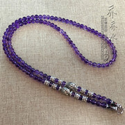 天然紫水晶毛衣项链银色，泰国蝴蝶佛牌挂链可订做其他款式